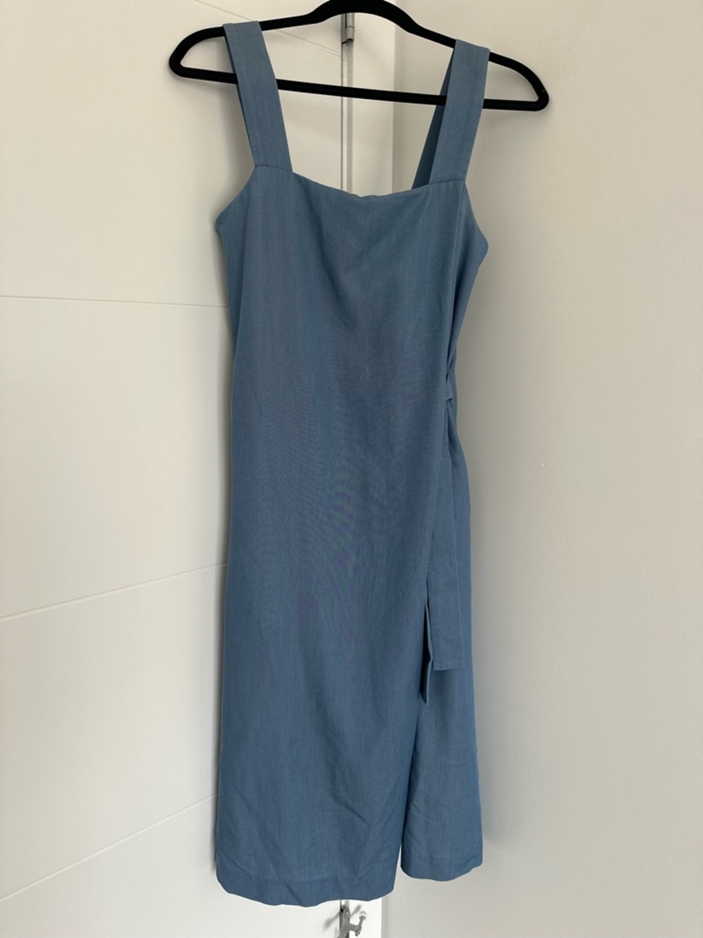 Initial Blue Wrap Romper Tie Waist Wide Leg Long Shorts One Piece